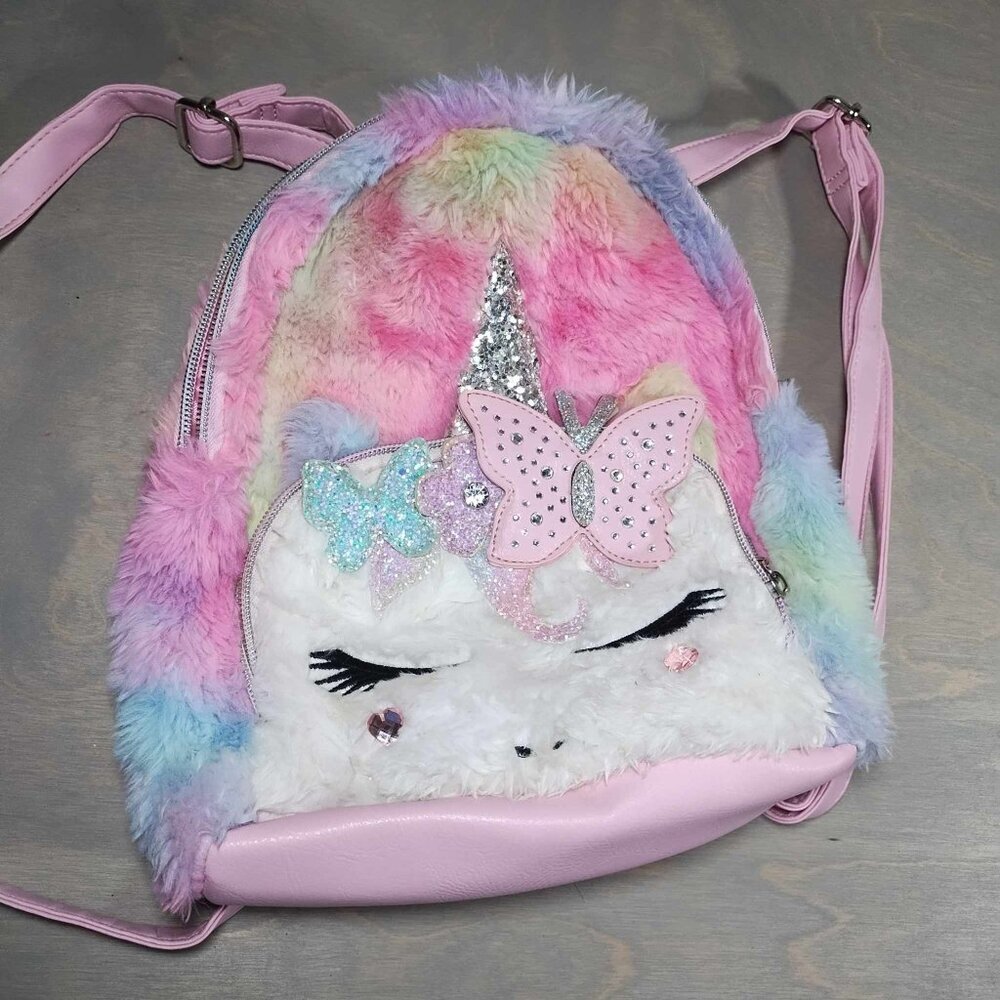 Miss Gwens OMG accessories unicorn rainbow pastel fuzzy backpack pink & sparkles
